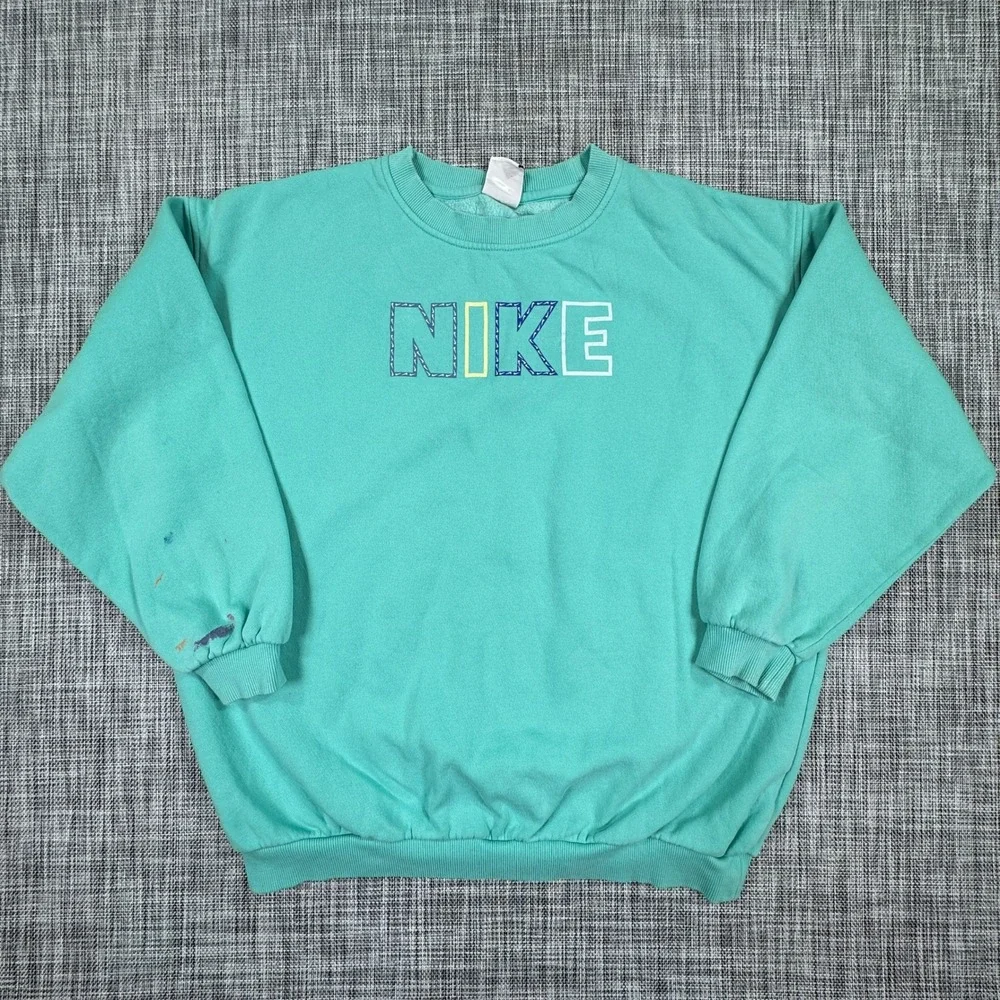 Nike Youth XL Oversized Fleece Crewneck Sweatshirt Teal Embroidered Logo